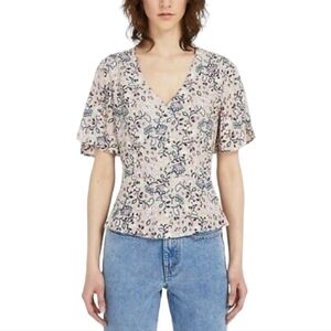 Frank And Oak Floral Flutter Sleeve Button Up Blouse Women's XS